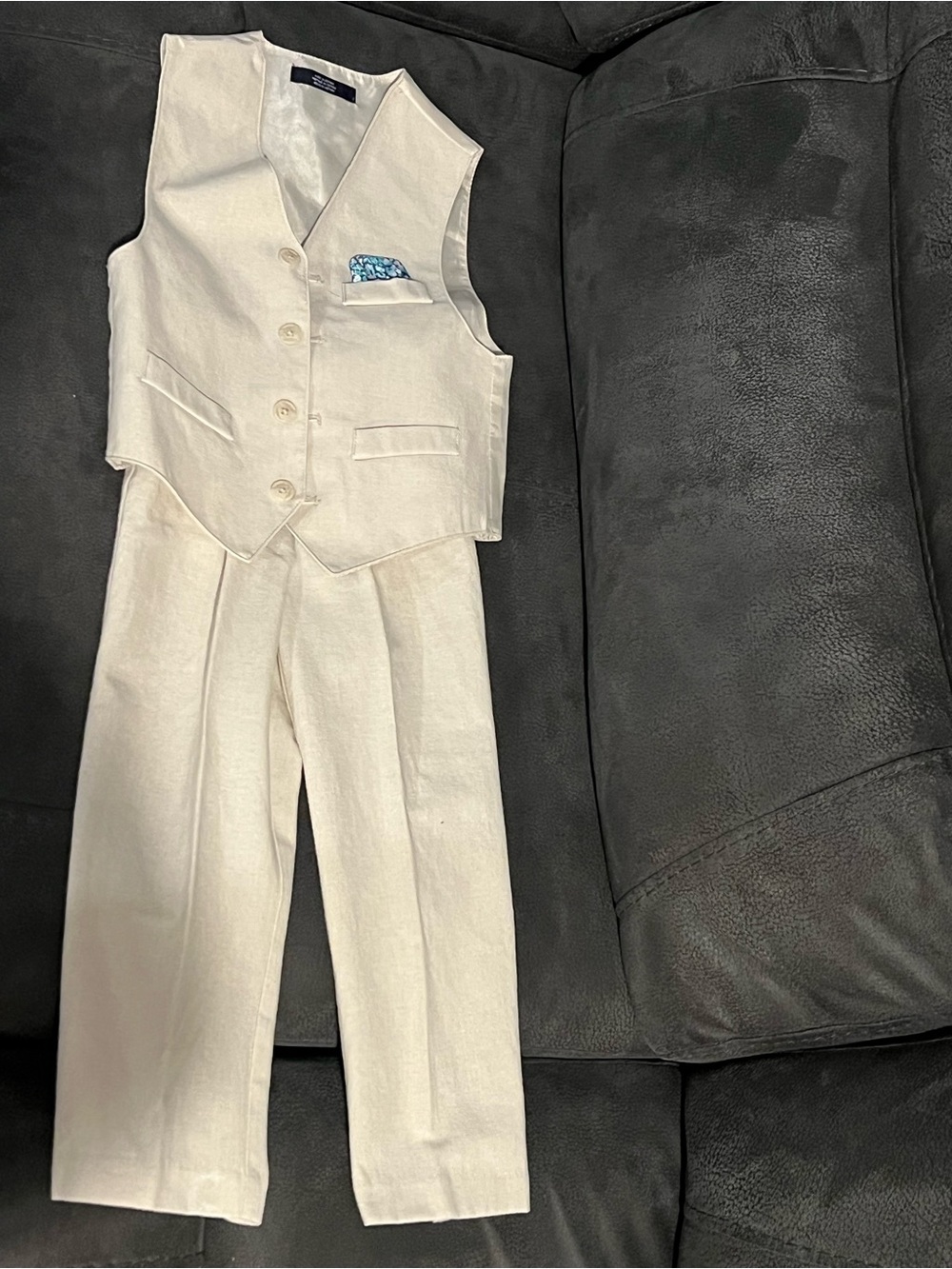 Kids 4T Cream Linen Vest and Pants - Picture 3 of 4